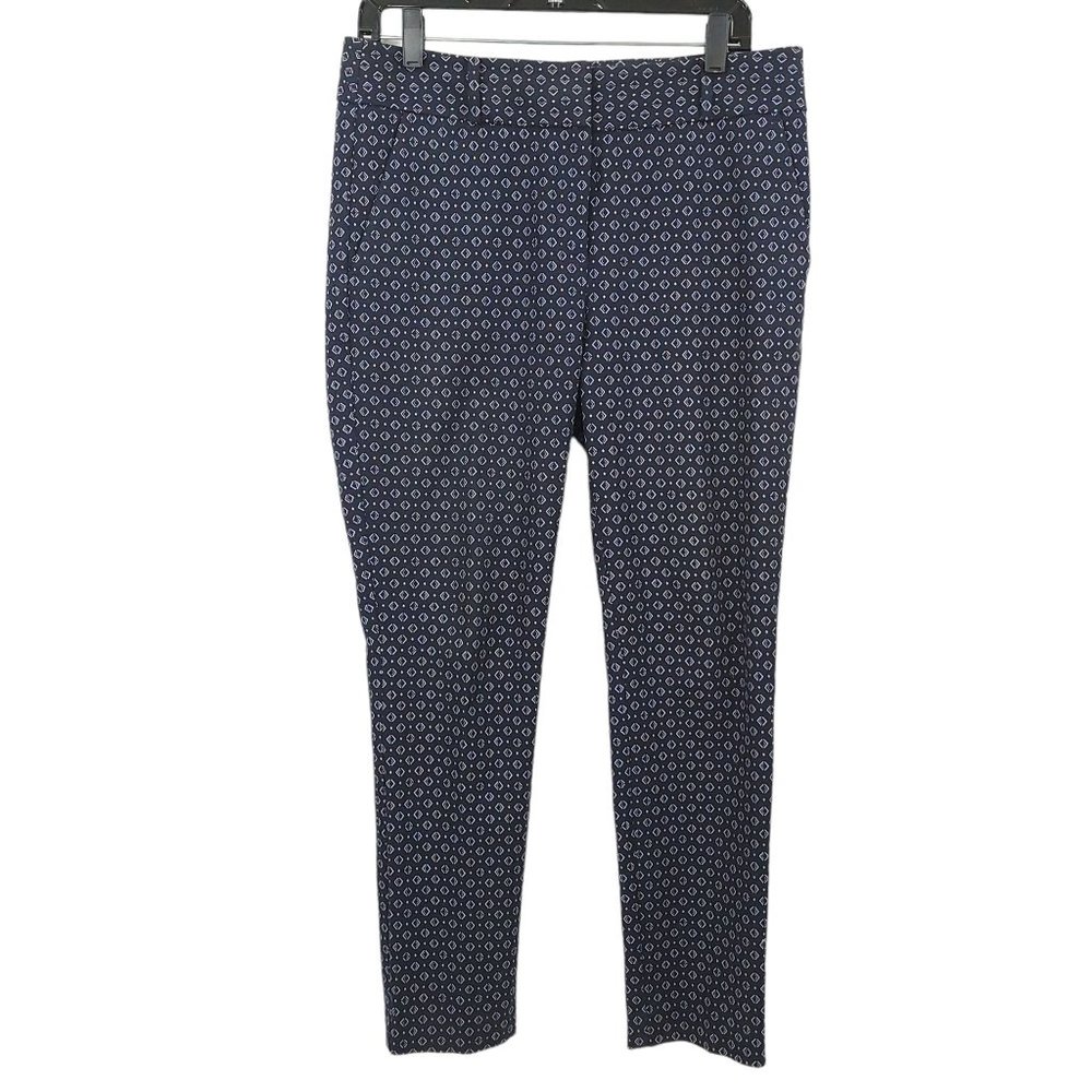 Loft Marisa Skinny Pants Womens Size 8 Navy Geometric Flat Front Stretch